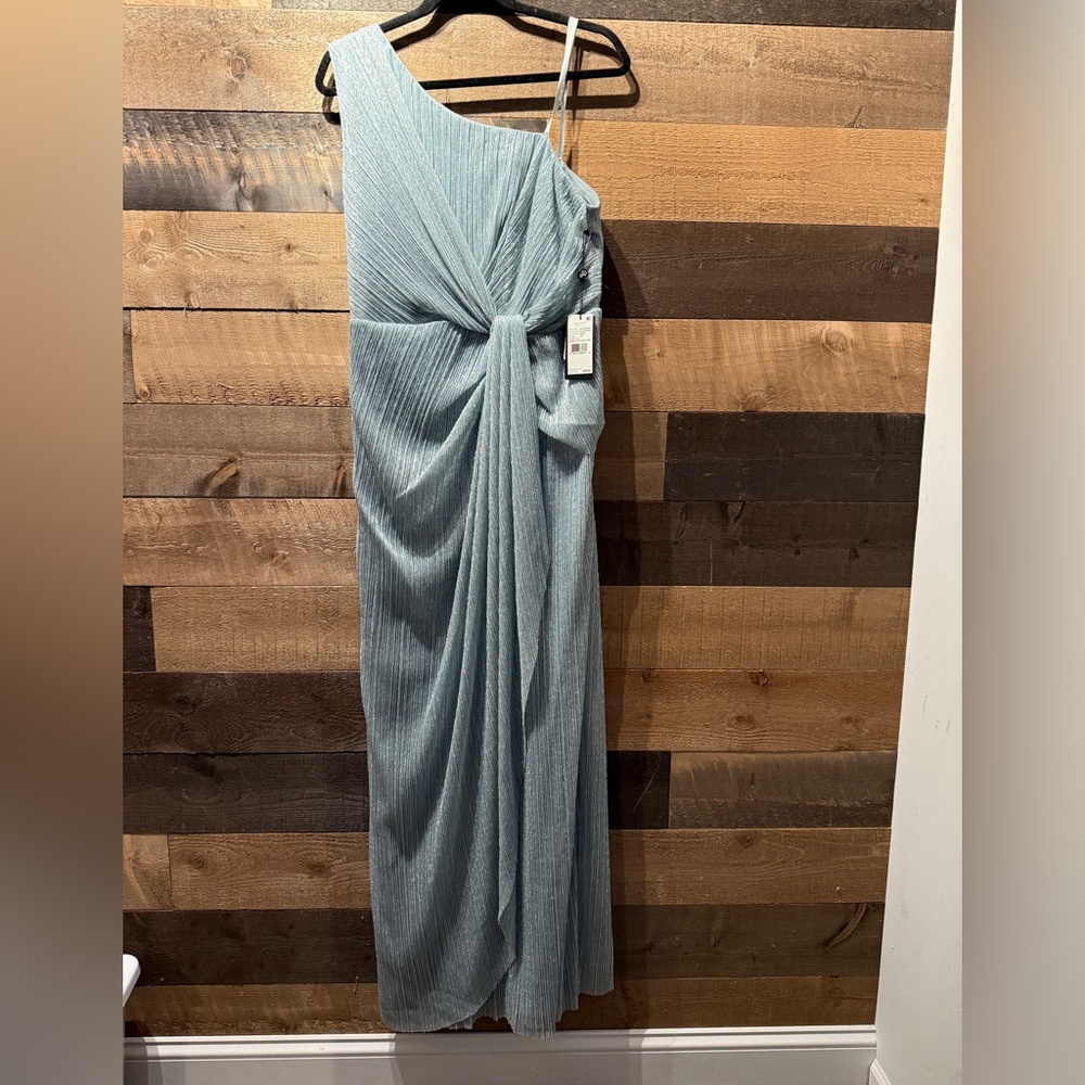 Adrianna Papell Womens Stardust Blue Metallic Evening Dress Gown Plus NWT 16W